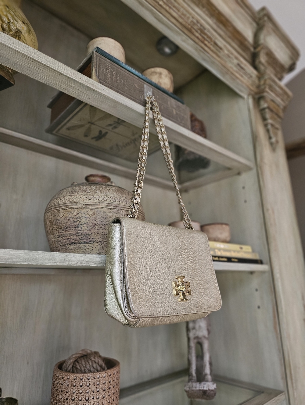 Tory Burch Mercer Adjustable Shoulder Bag White Gold Metallic - Picture 3 of 10